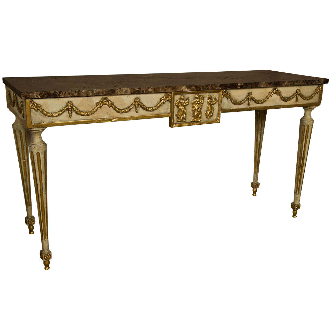 Neoclassical Style Marble Topped Painted and Gilt Console Table