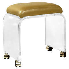 Vintage Leather and Lucite Bench