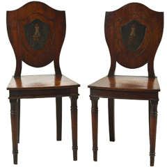 Pair of 19thc English Armorial Hall Chairs