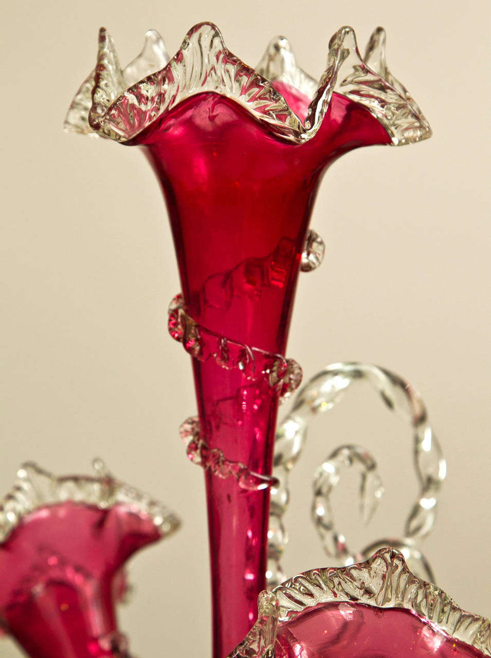 victorian cranberry glass epergne
