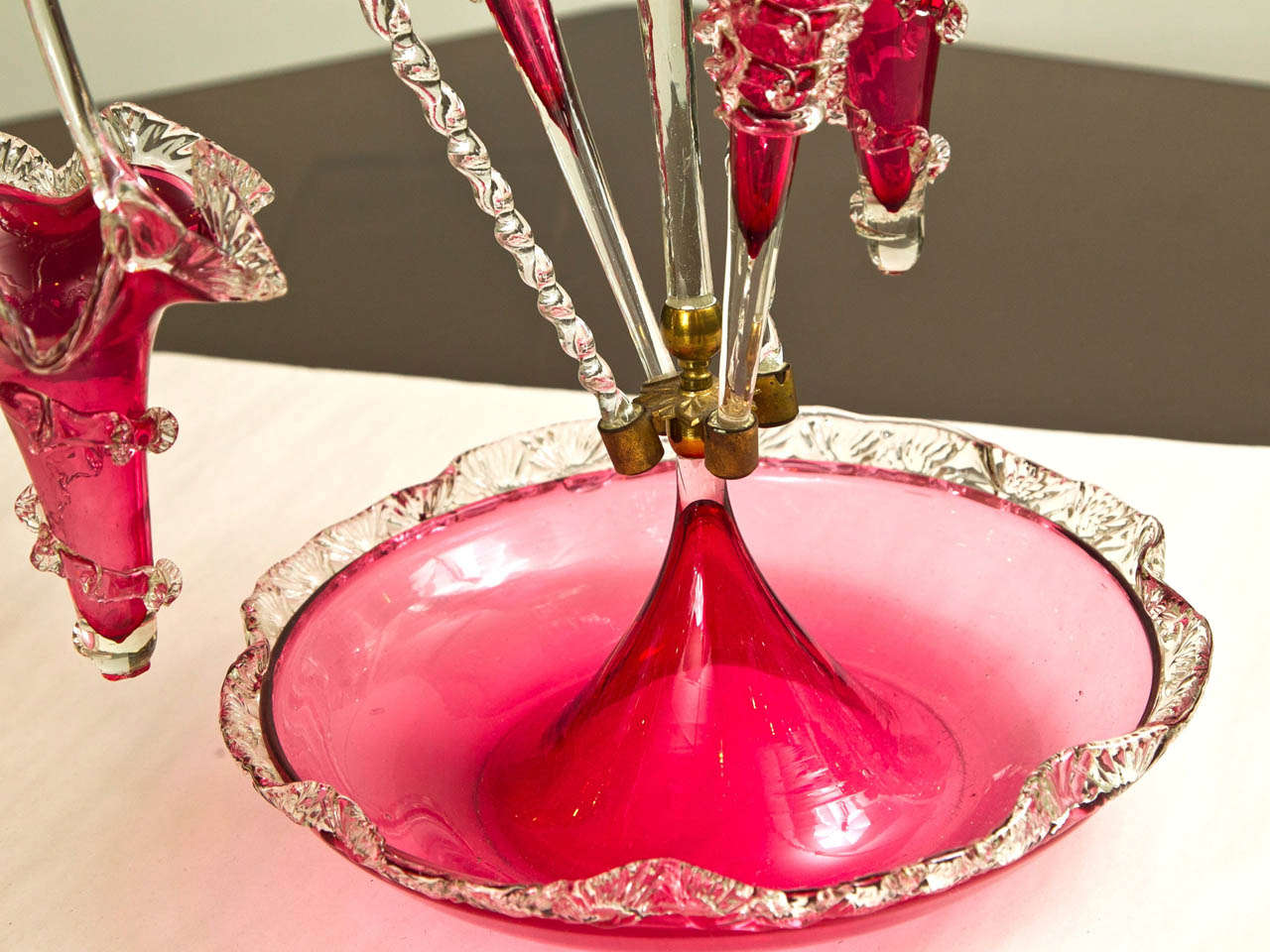 20th Century Cranberry Glass Epergne