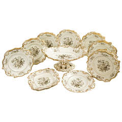 19th c English Minton Black And White Floral Printed Dessert Service