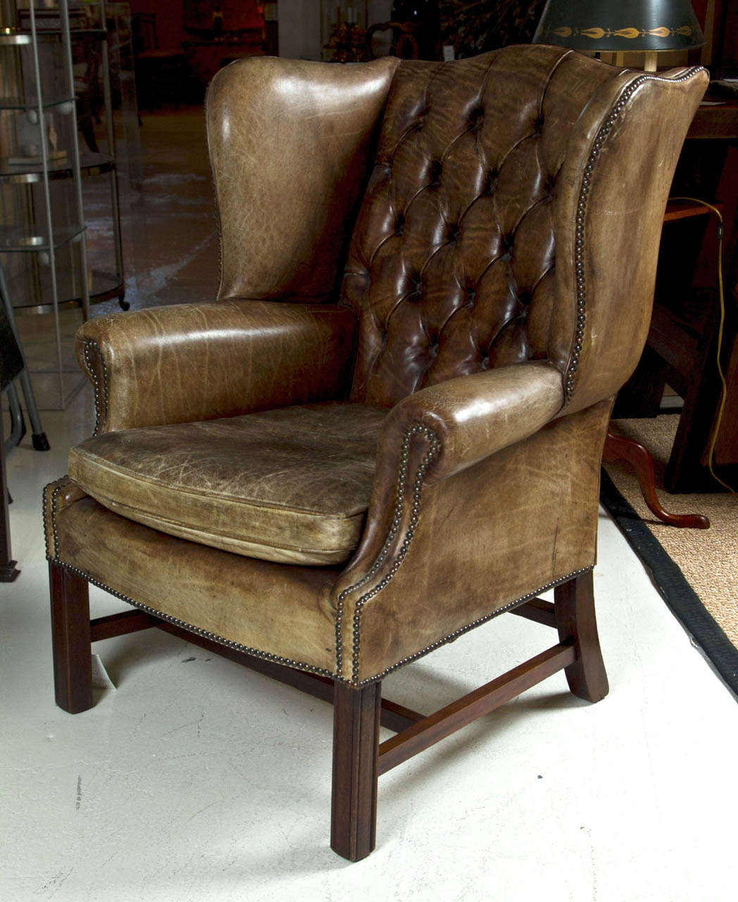 1920 S Leather Wingback Chair With Nail Heads At 1stdibs 1920 S Leather Wingback Chair With Nail Heads In Good Condition For Stamford