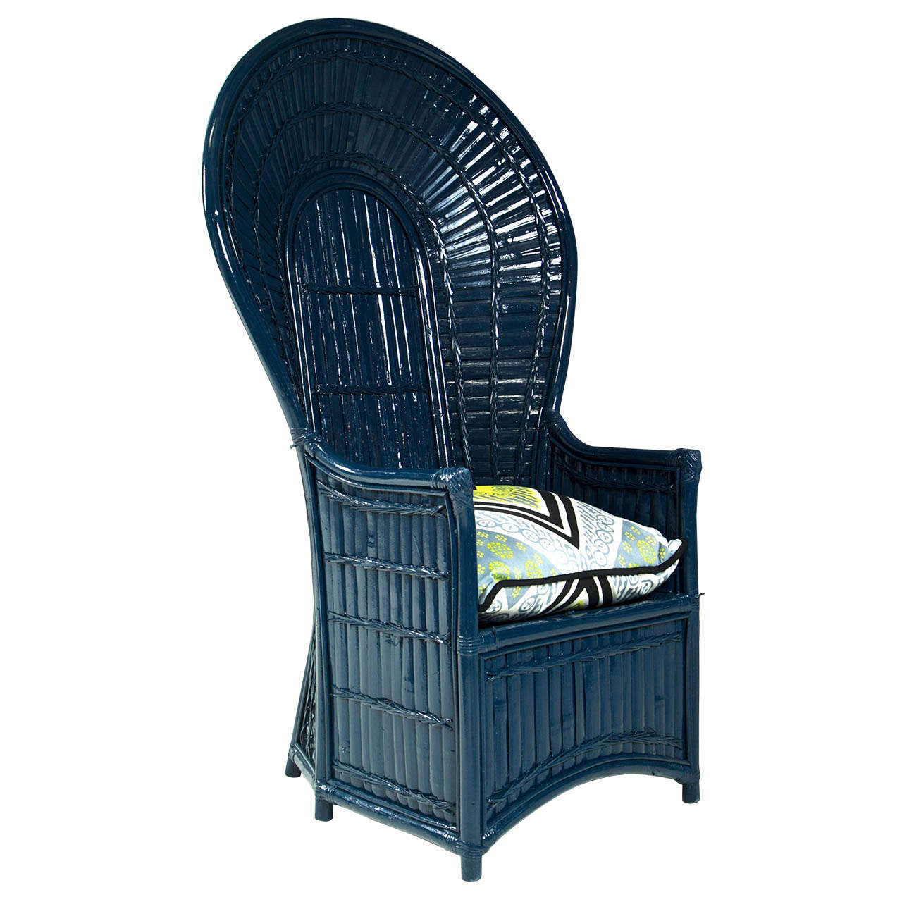 Painted Navy Blue Lacquered Fan Chair at 1stDibs