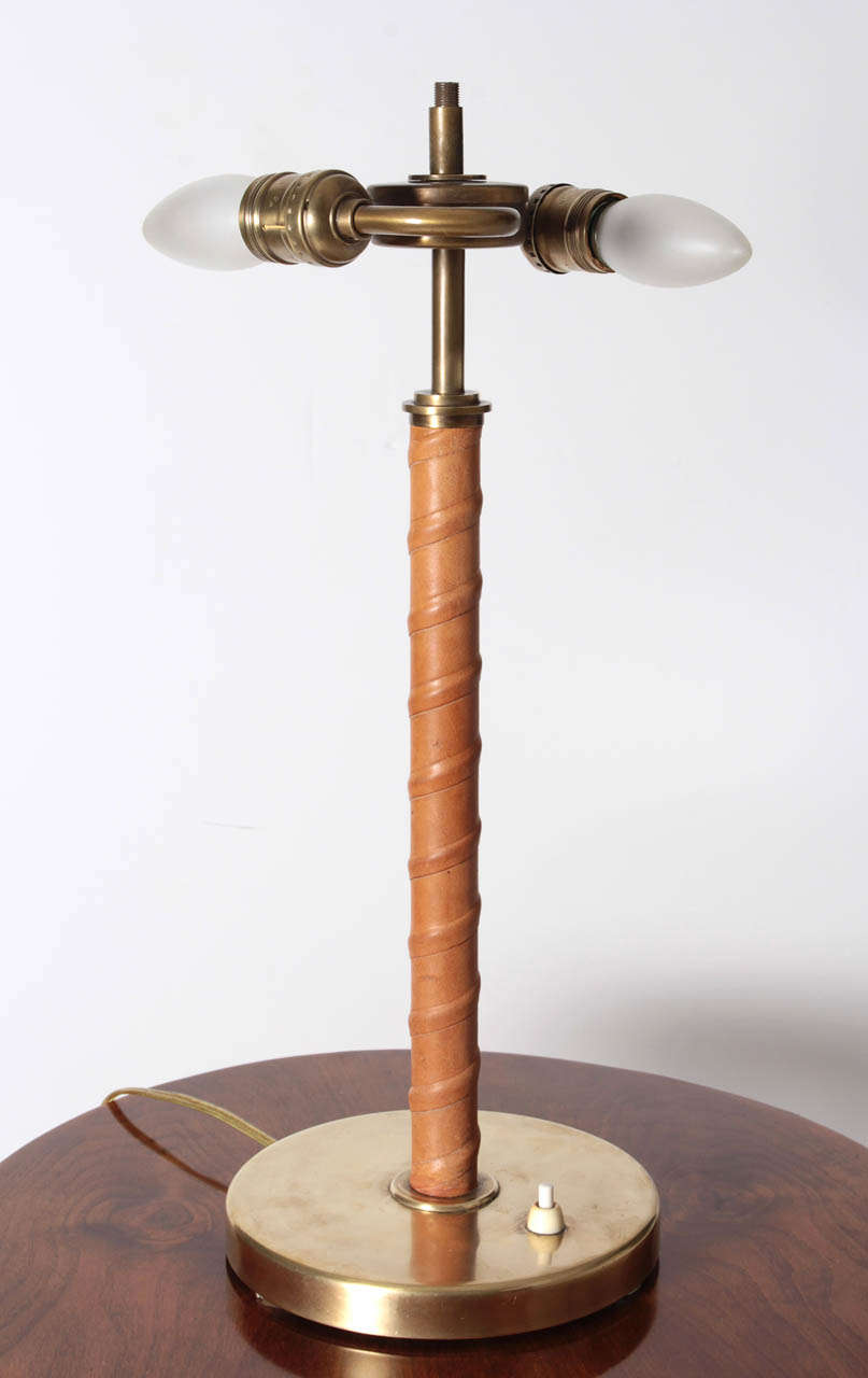 Swedish Modern Leather and Painted Table Lamp 2