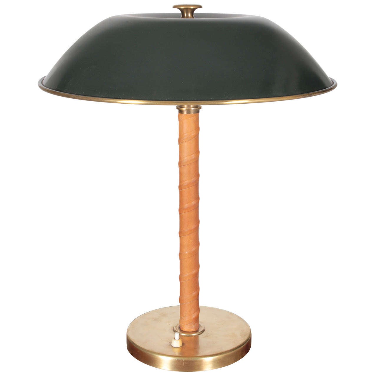 Swedish Modern Leather and Painted Table Lamp