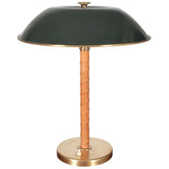 Swedish Modern Leather and Painted Table Lamp