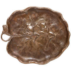 Early Gorham Bronze Lily Pad Pin Tray with Frogs