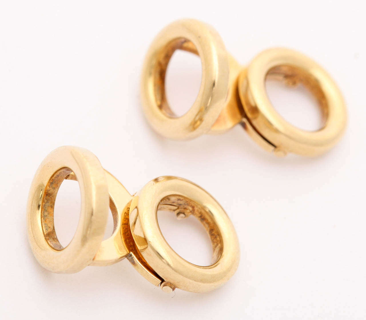 Rare Cartier Gold Hinged Circle Cufflinks
