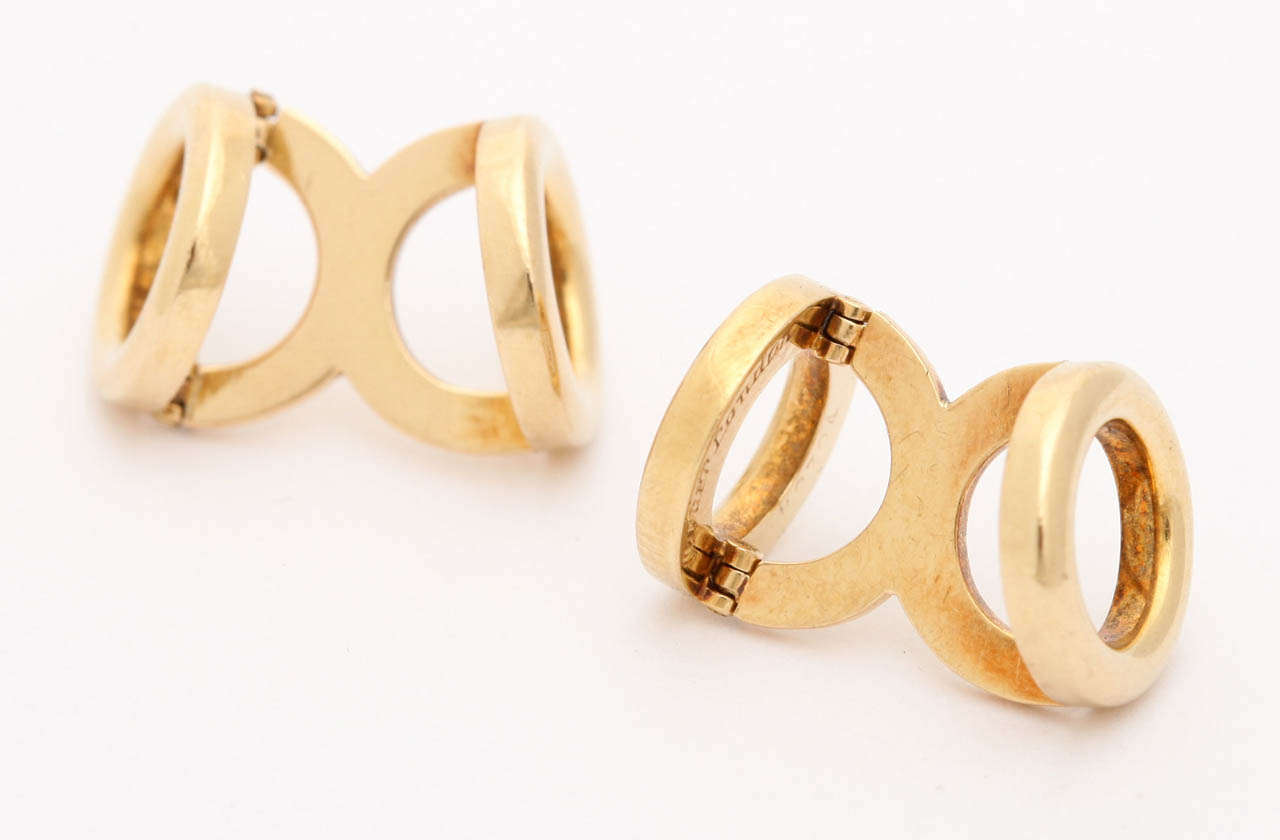 Men's Rare Cartier Gold Hinged Circle Cufflinks