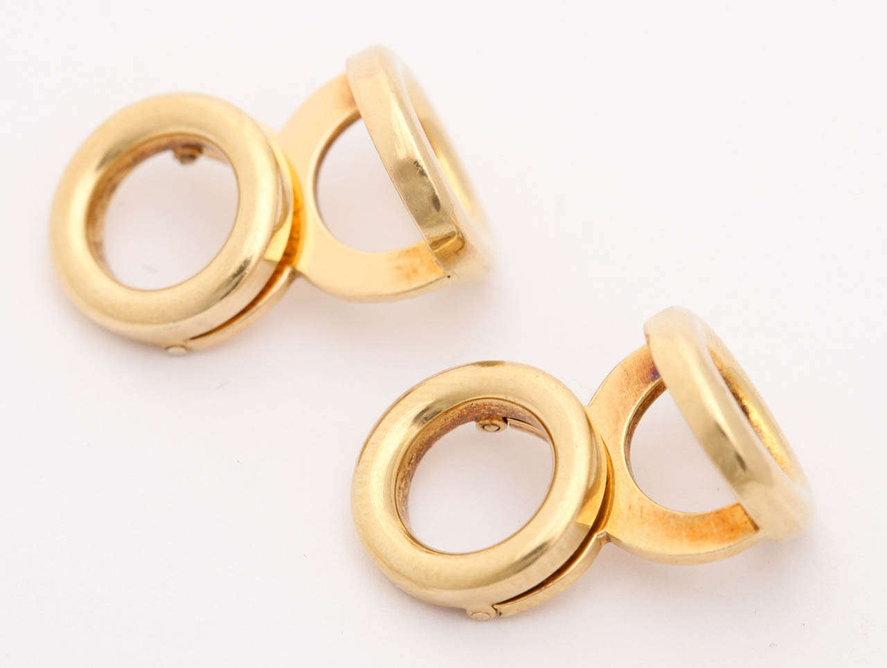 Rare Cartier Gold Hinged Circle Cufflinks 1