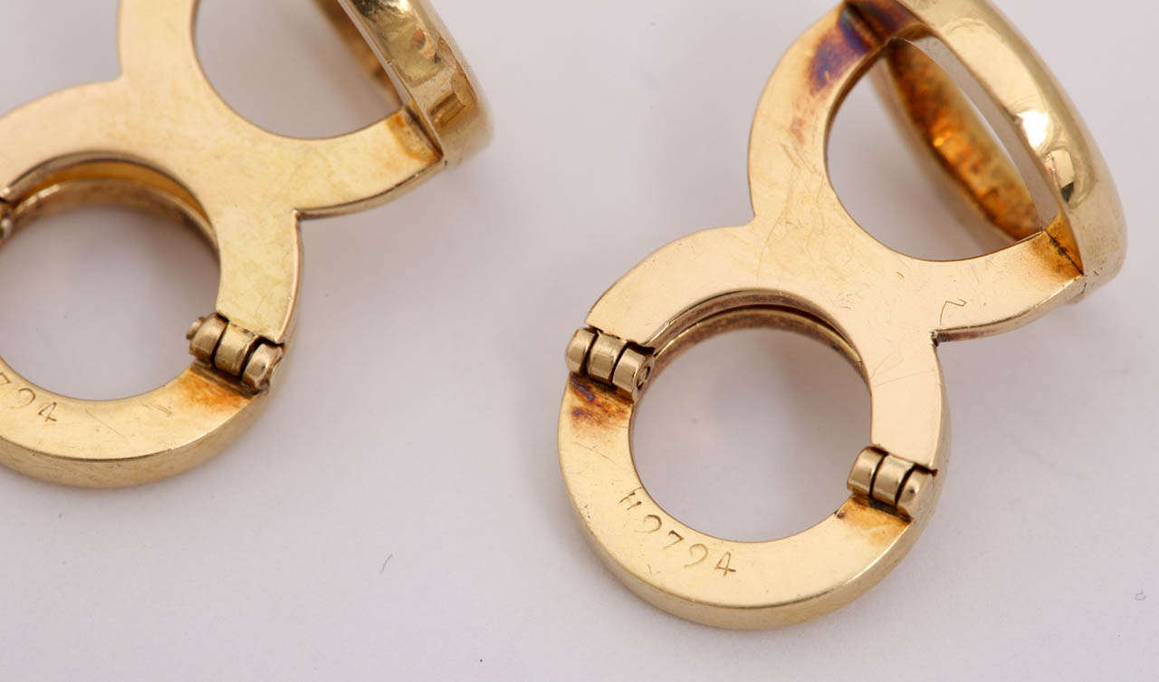 Rare Cartier Gold Hinged Circle Cufflinks 3