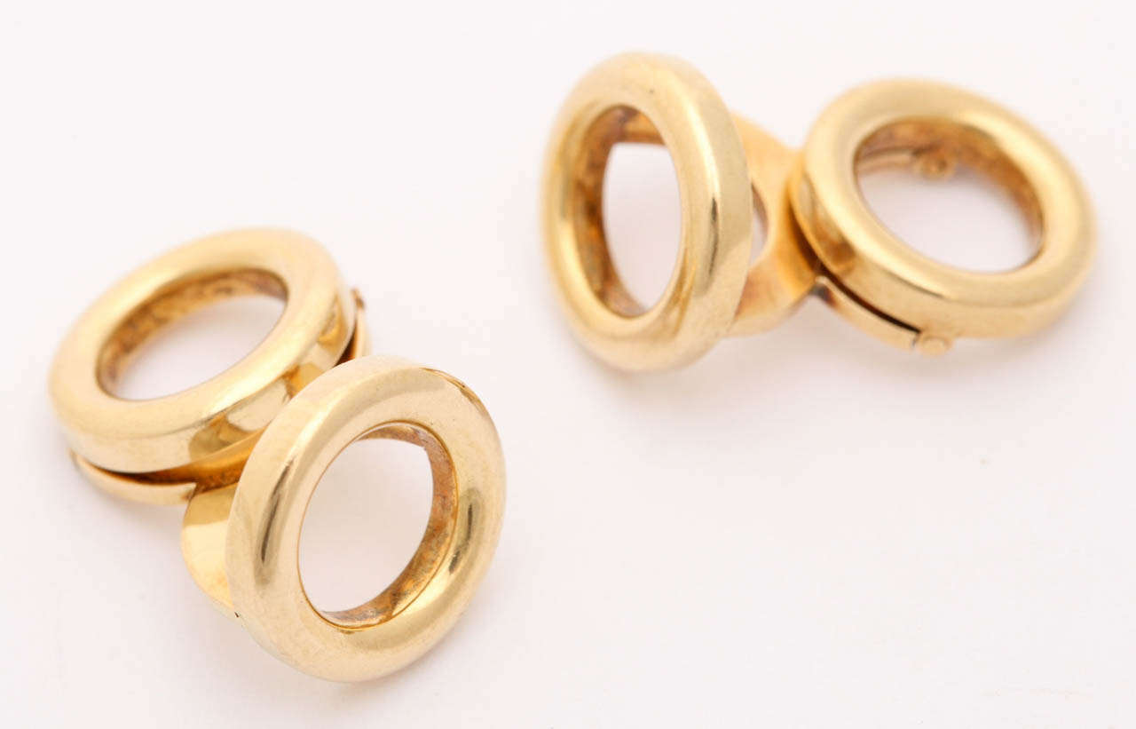 Rare Cartier Gold Hinged Circle Cufflinks 4