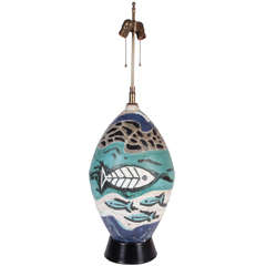 Vintage Gambone Style Ceramic Lamp with Fish