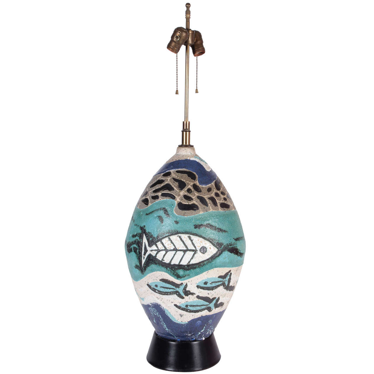 Gambone Style Ceramic Lamp with Fish at 1stdibs
