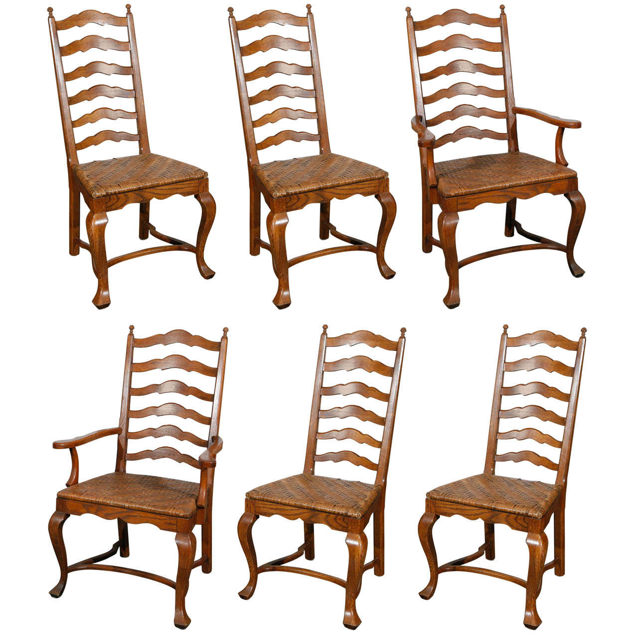 Set of 6 Ladder Back Oak Dining Chairs For Sale