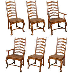 Set of 6 Ladder Back Oak Dining Chairs
