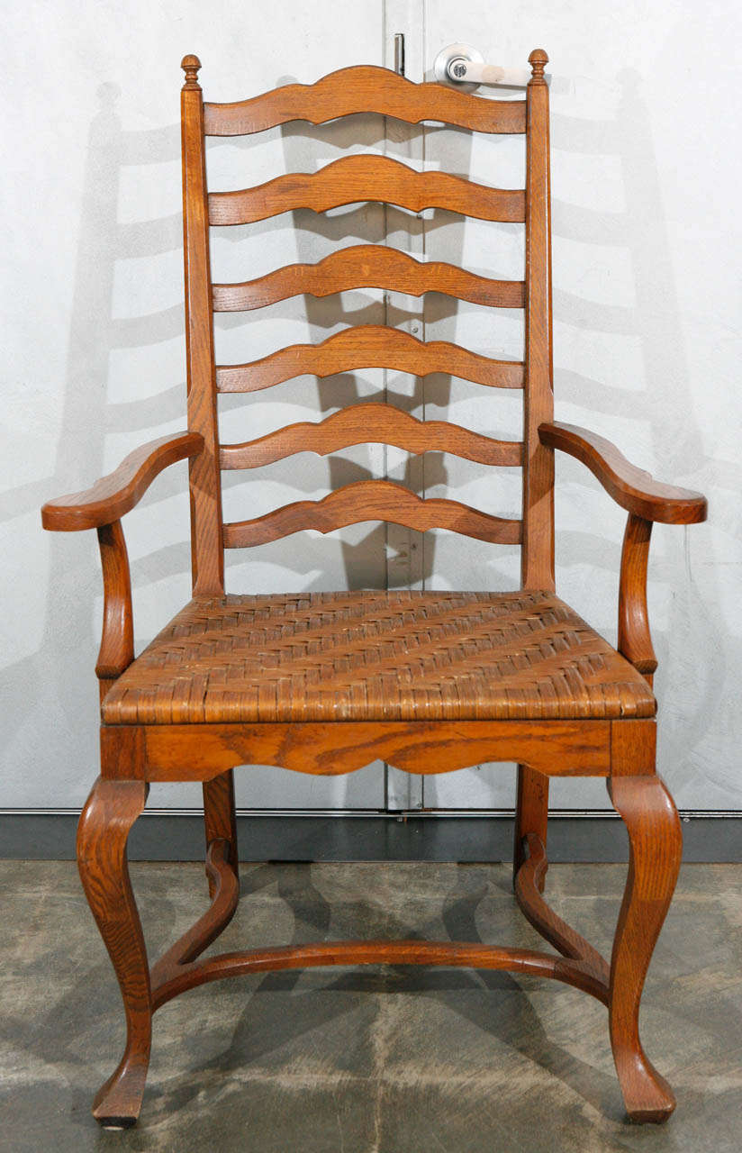French Set of 6 Ladder Back Oak Dining Chairs For Sale