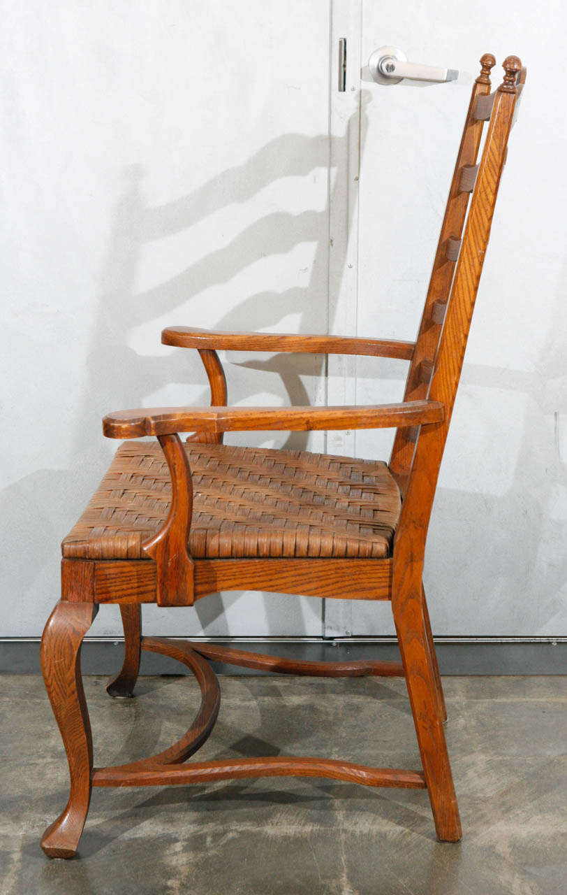 Set of 6 Ladder Back Oak Dining Chairs In Good Condition For Sale In Culver City, CA
