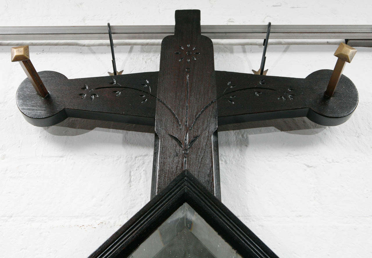 19th Century Large Eastlake Anchor Wall Rack with Mirror