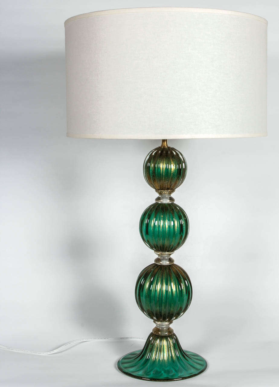 Pair of Emerald Green and 23k Gold Murano Glass Lamps at 1stDibs