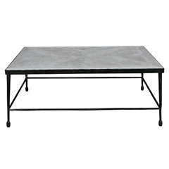 Modern Textured Iron and Wood Coffee Table