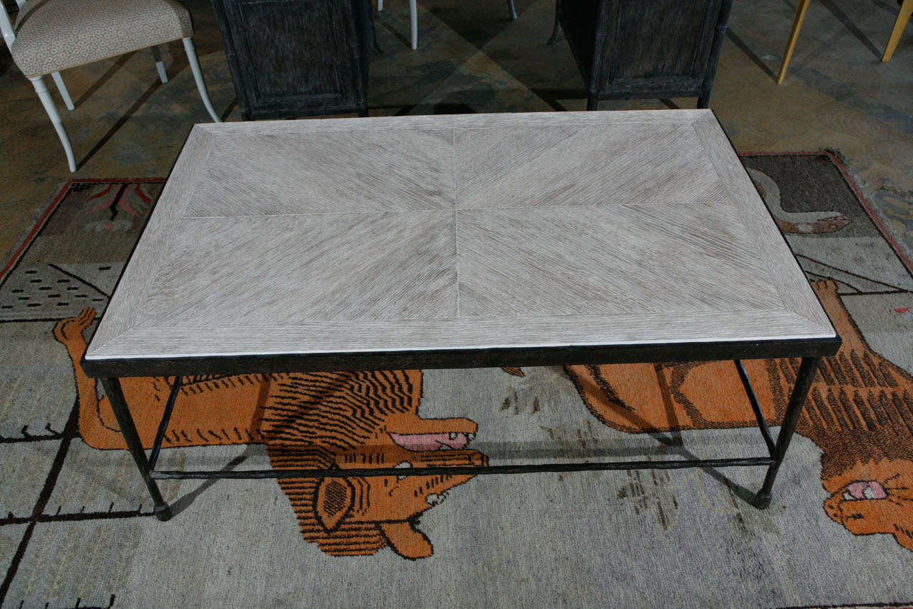Organic Modern Modern Textured Iron and Wood Coffee Table