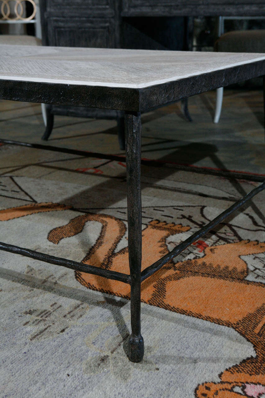 Modern Textured Iron and Wood Coffee Table In Excellent Condition In Los Angeles, CA