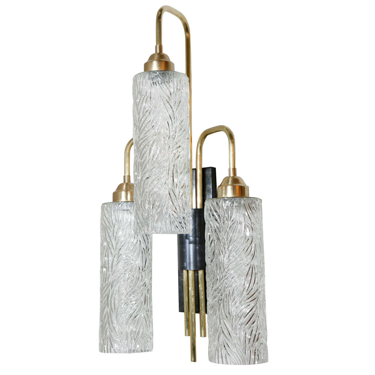 Large Brass Sconces with Vintage German Glass For Sale