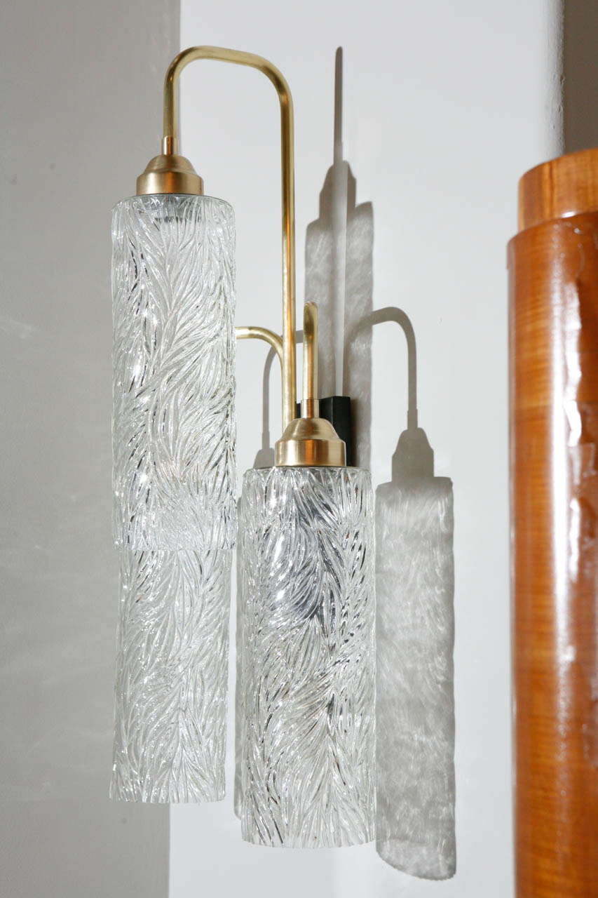 Large Brass Sconces with Vintage German Glass In Good Condition For Sale In Los Angeles, CA