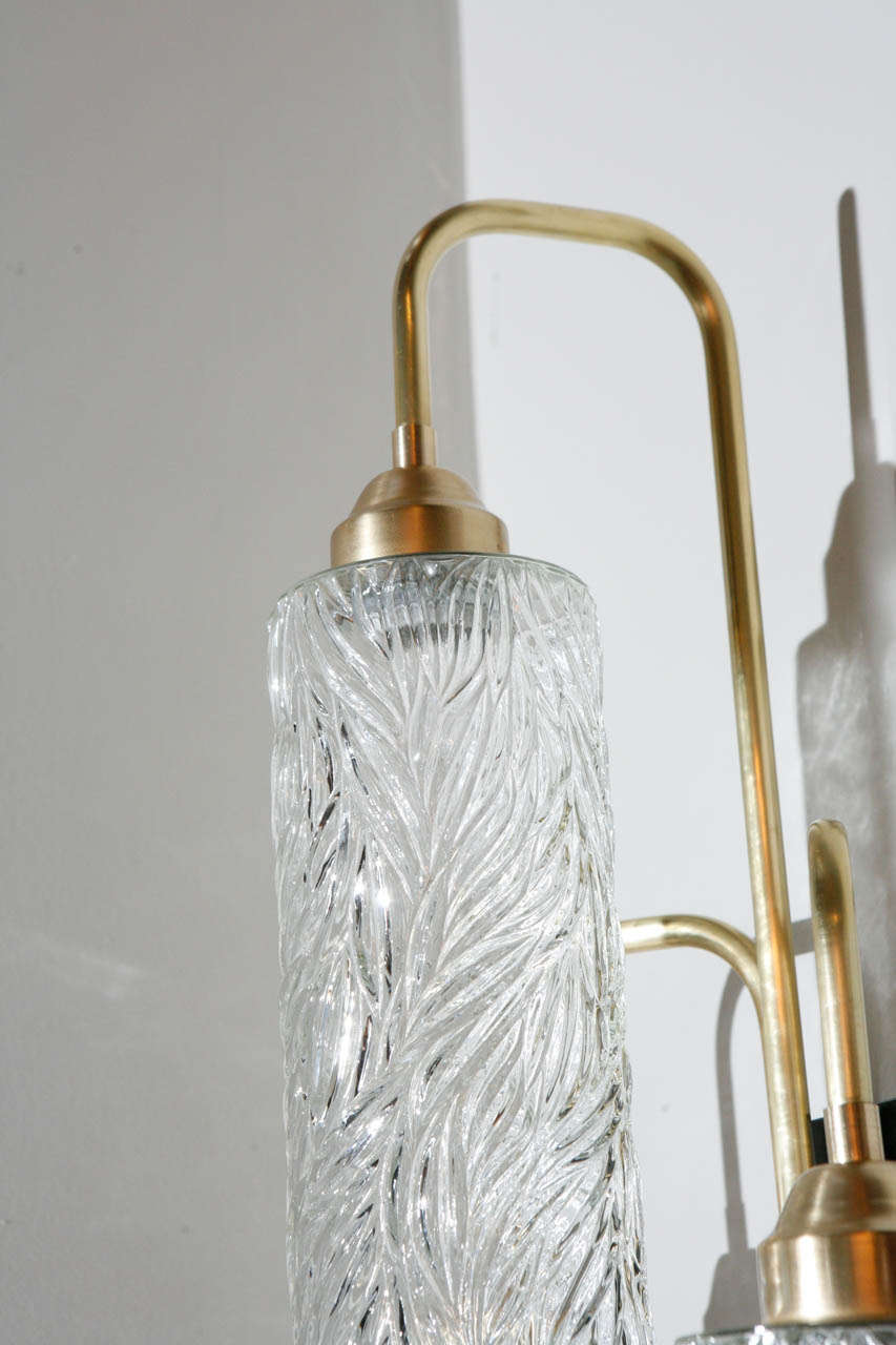 20th Century Large Brass Sconces with Vintage German Glass For Sale