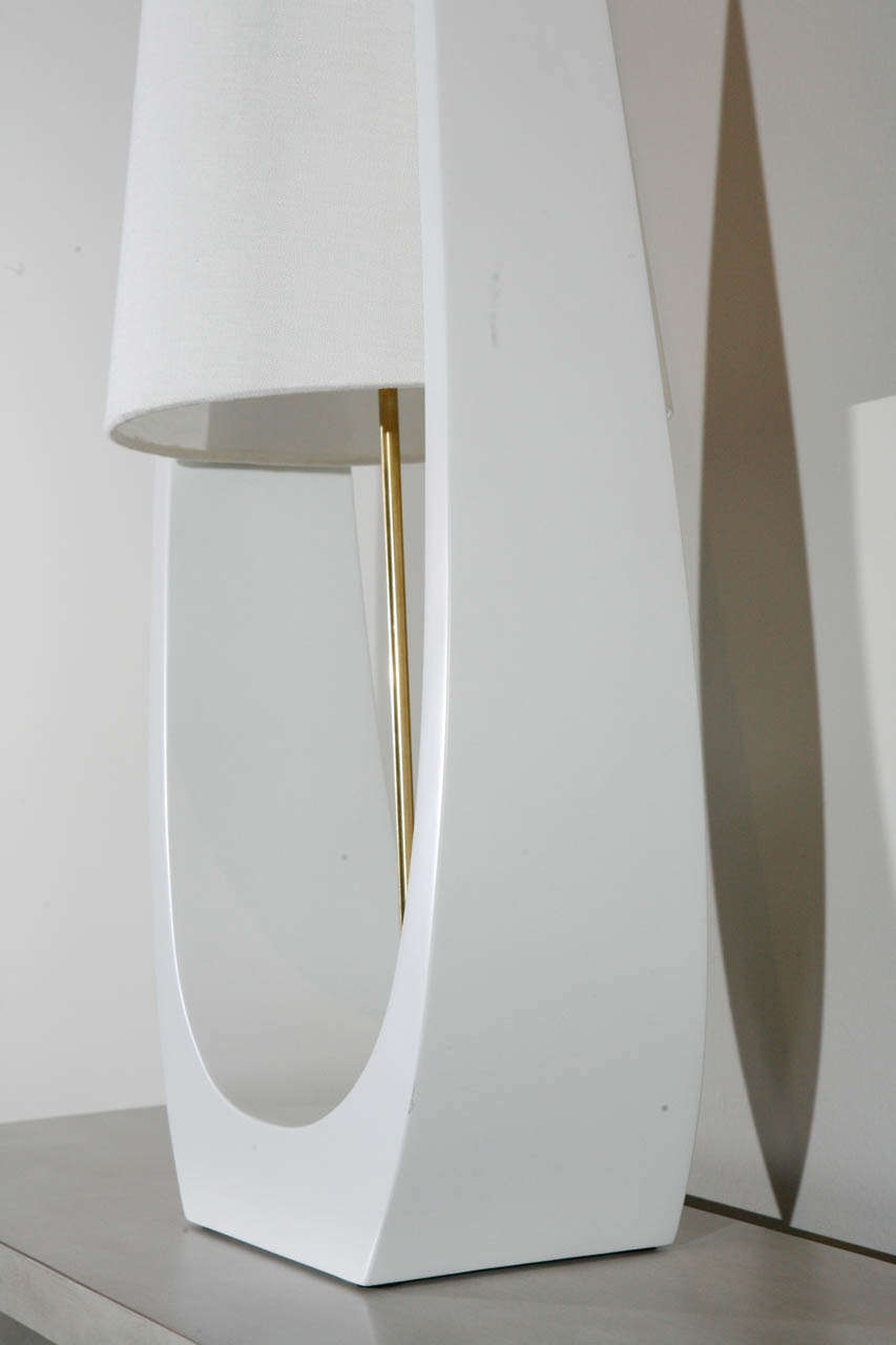 Linen Wishbone Table Lamp Midcentury Style For Sale