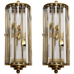 Vintage Italian brass and crystal bar wall lights