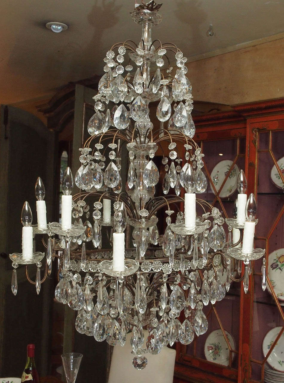 French Twelve-Arm Crystal and Iron Chandelier