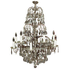 French Twelve-Arm Crystal and Iron Chandelier