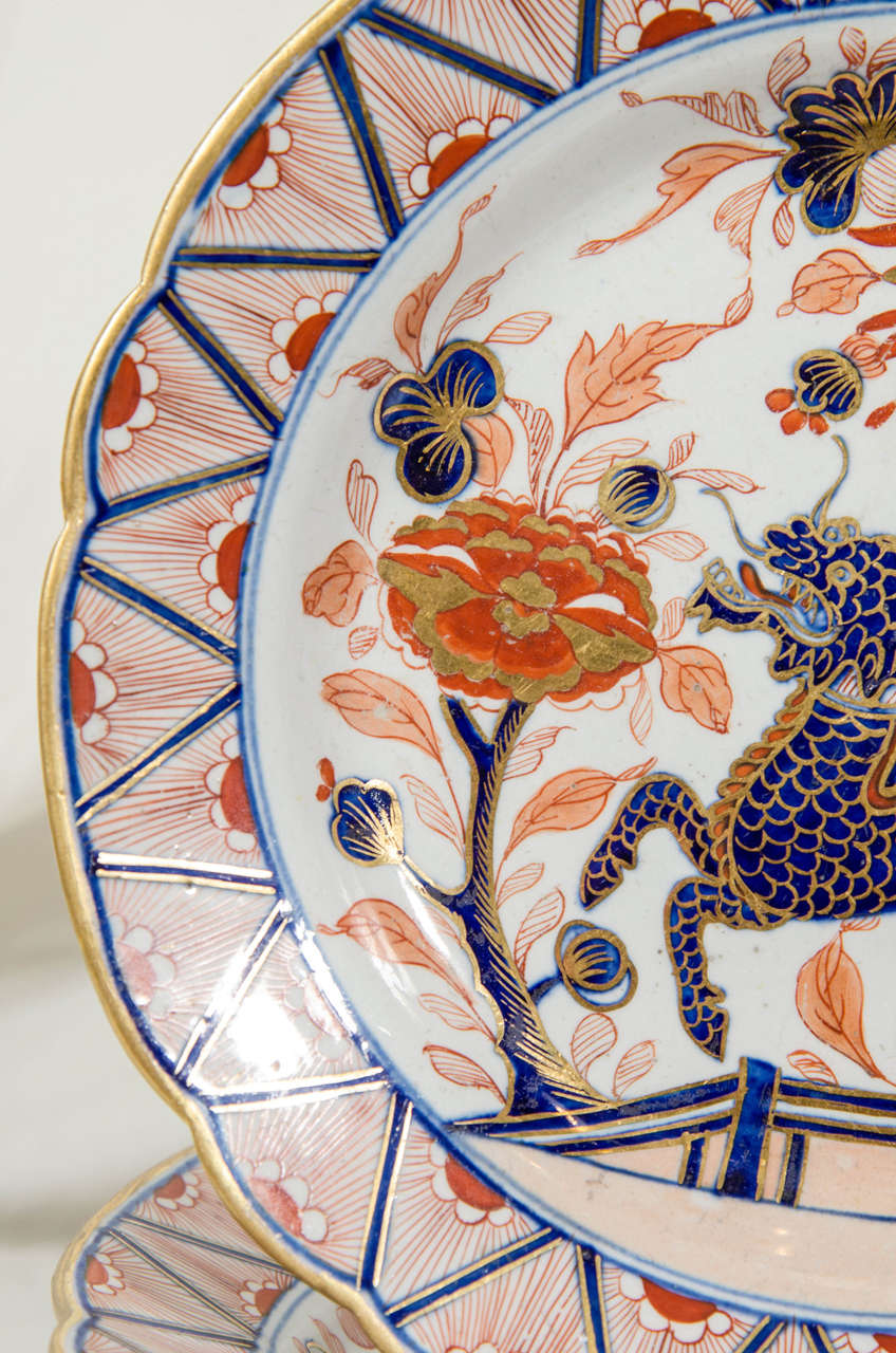 Set of Ten English Imari Inspired Dishes with Dragon In Excellent Condition In Katonah, NY