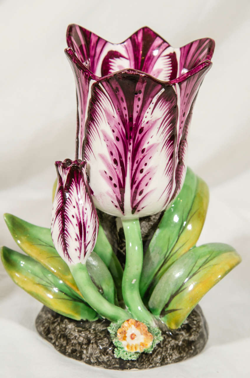 Regency Pair of Large Staffordshire Porcelain Tulips