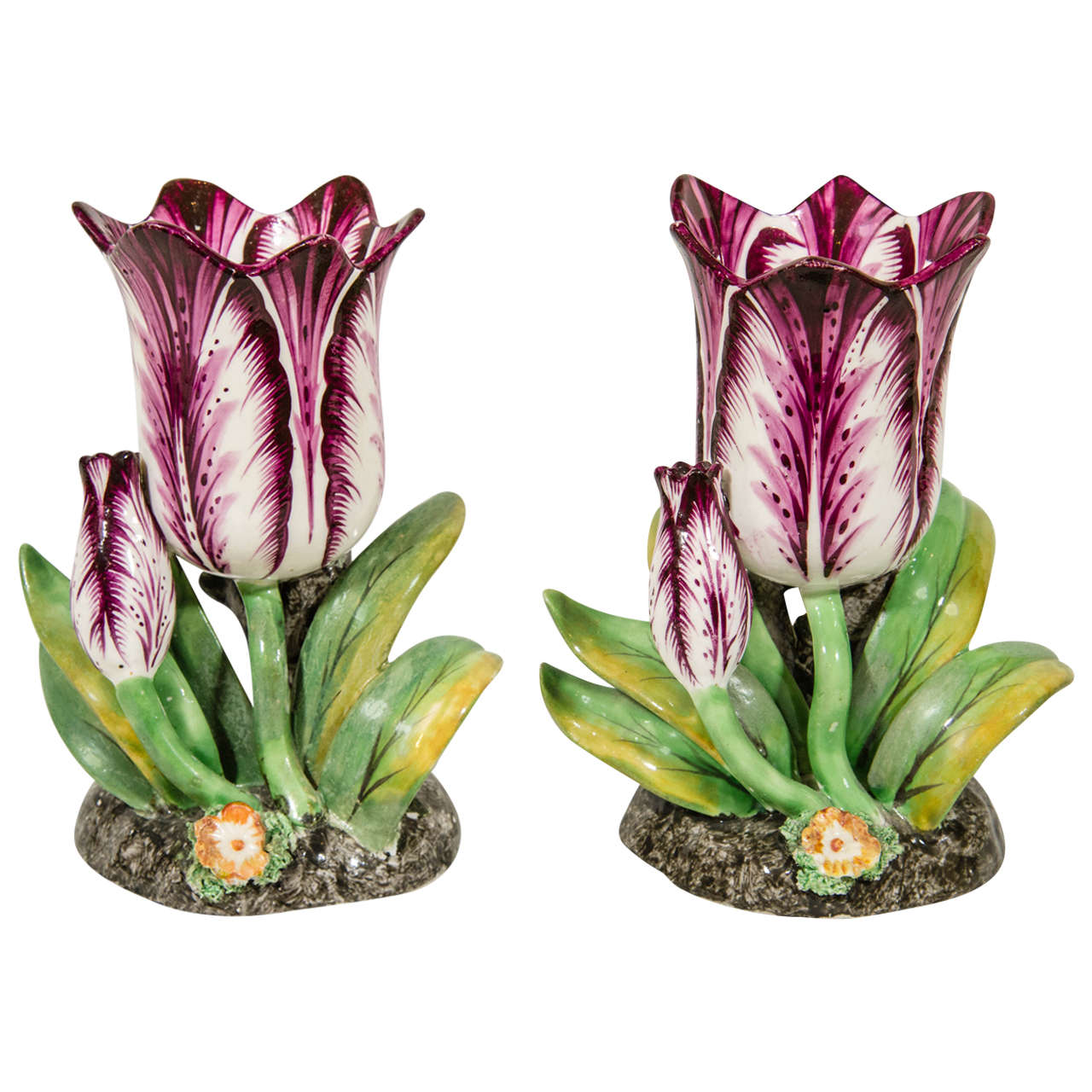 Pair of Large Staffordshire Porcelain Tulips