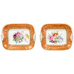 Pair of Rectangular Serving Dishes with Orange Borders