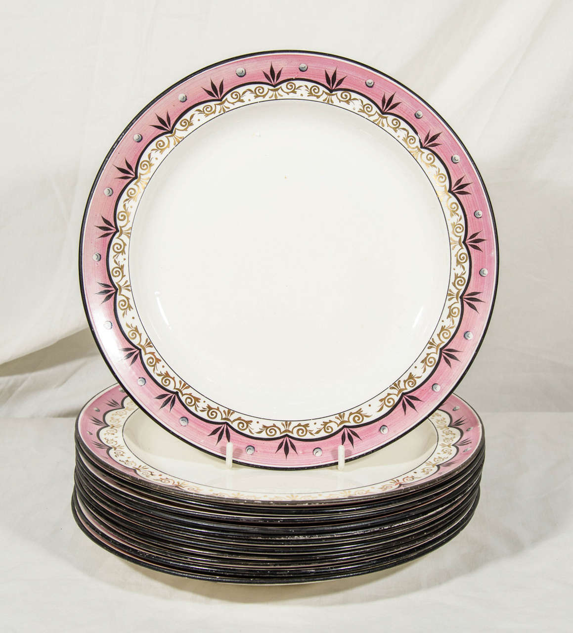 Dozen Davenport Pink Lavender Creamware Dinner Dishes