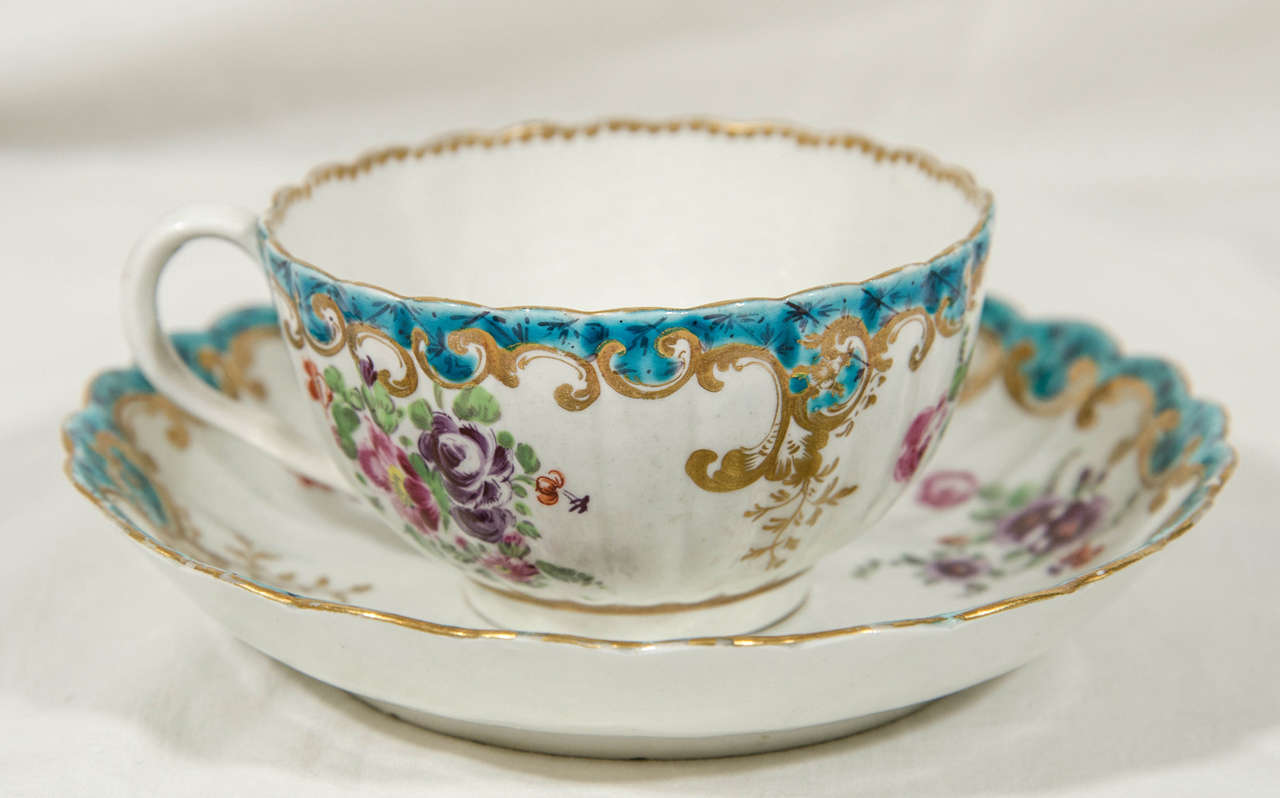 English A First Period Worcester  Tea Cup and Saucer