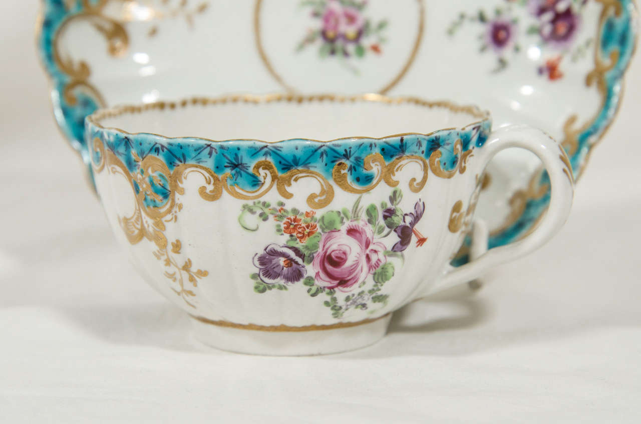 A First Period Worcester  Tea Cup and Saucer 1