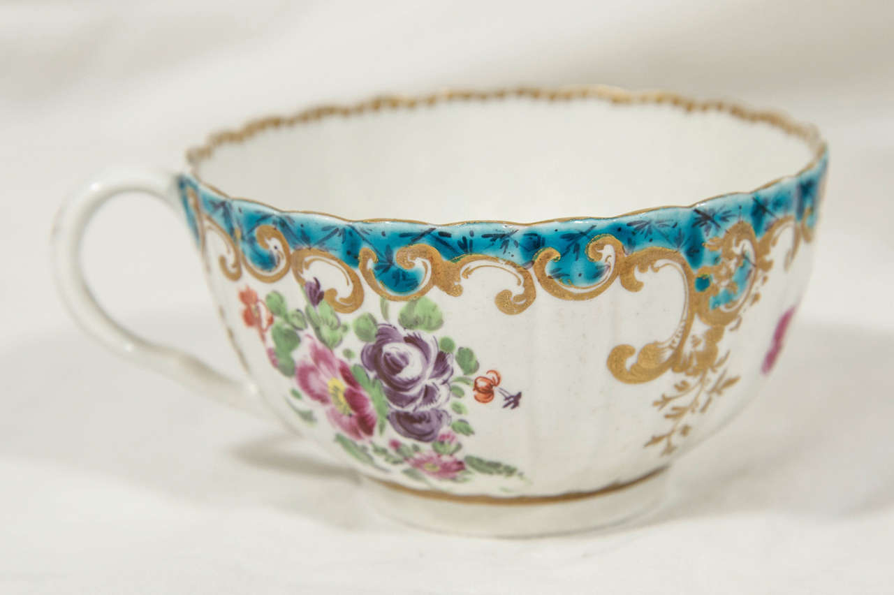 Late 18th Century A First Period Worcester  Tea Cup and Saucer