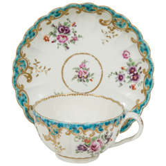 A First Period Worcester  Tea Cup and Saucer