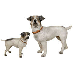 Pair of Dog Sculptures, a Father and Son, Jack Russell Terriers