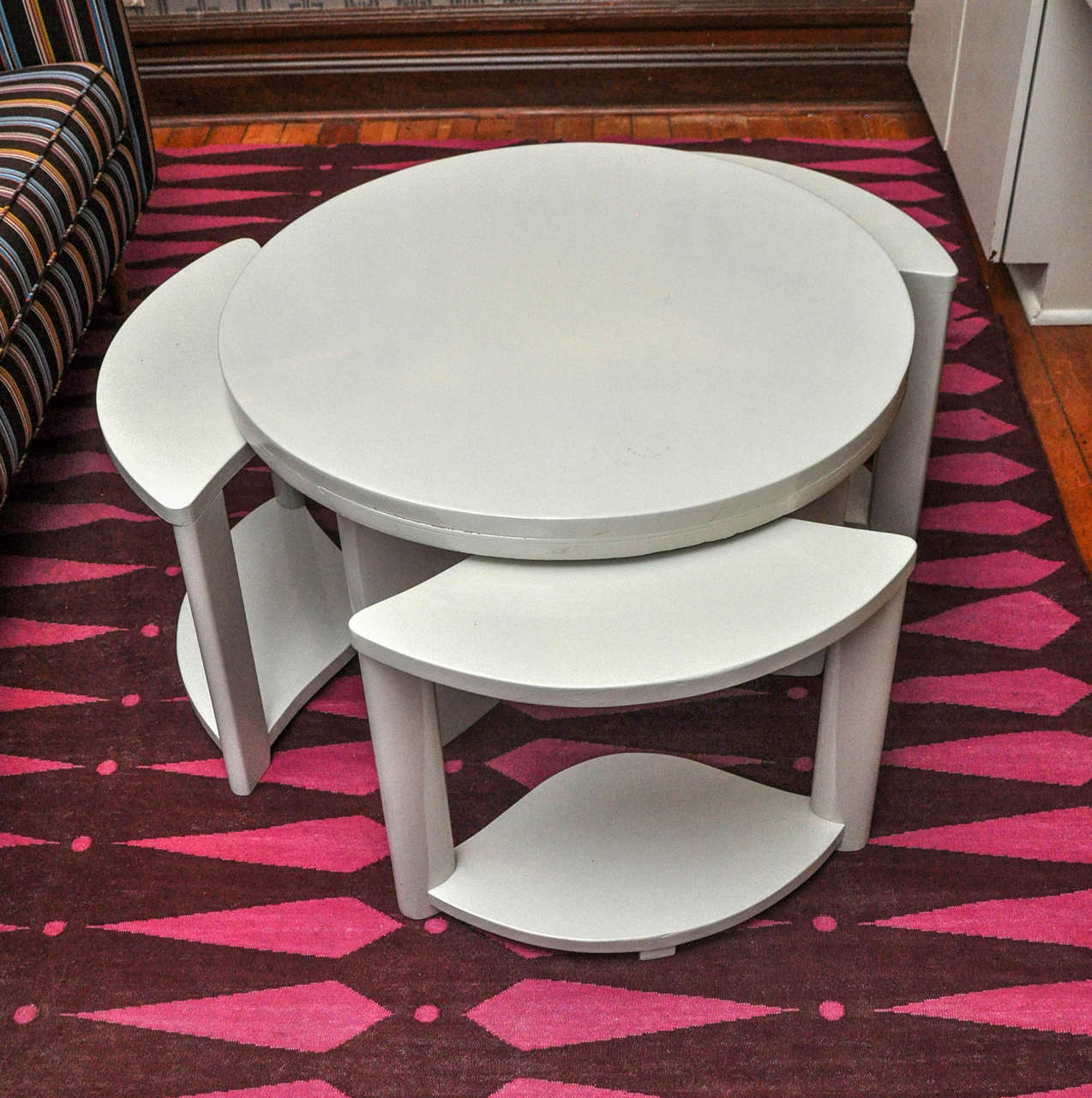 20th Century Asian Lacquered Coffee Table with Three Stools