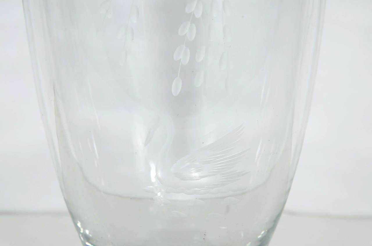 Mid-Century Modern Leda and the Swan Mythology Crystal Vase For Sale