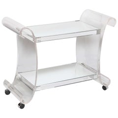 Lucite and Mirrored Two-Tier Bar or Tea Cart