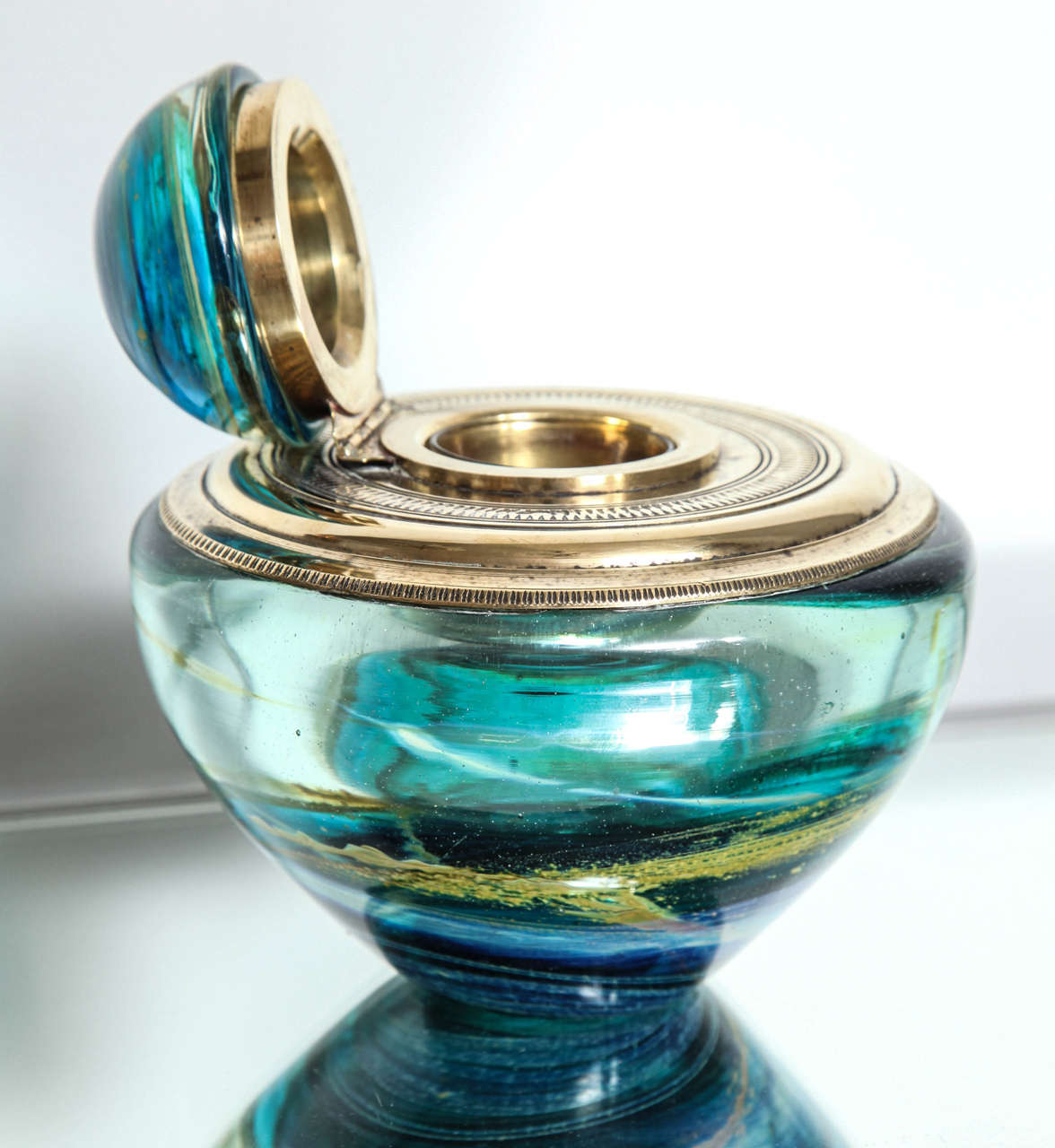 blue glass inkwell