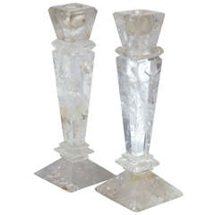Carved and Faceted Rock Crystal Candlesticks